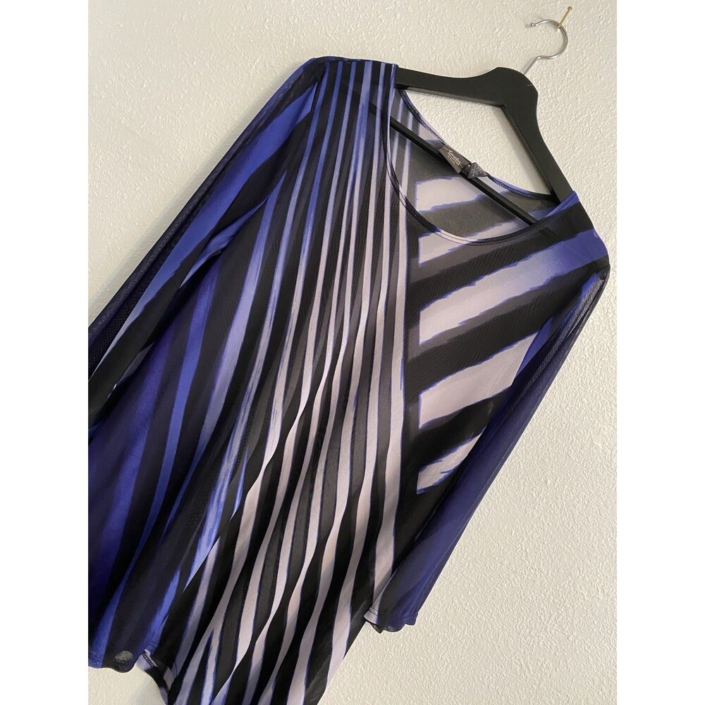 Chico’s Travelers Collection Tunic Top Sz 2 L Blue Sheer Packable Boho Blouse F5